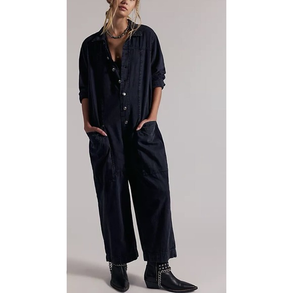 We The Free Pants - Free People Margarita Jumpsuit S Black Denim We The Free Romper Gorpcore Utility